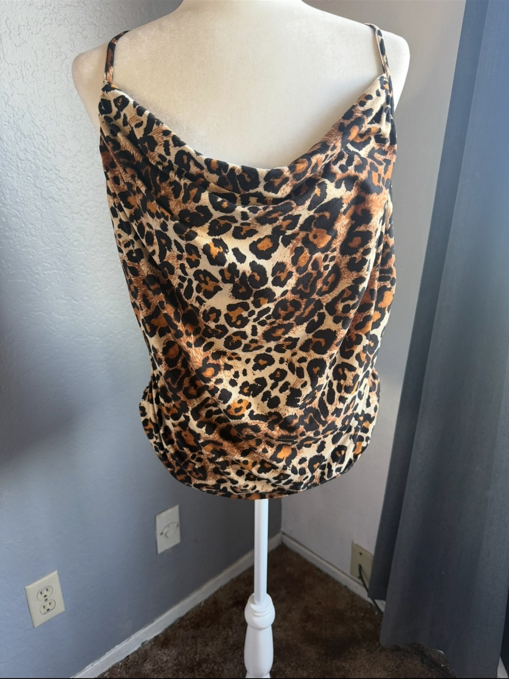 Leopard Print Cowl Neck Cami Top - Brown/Black 3X